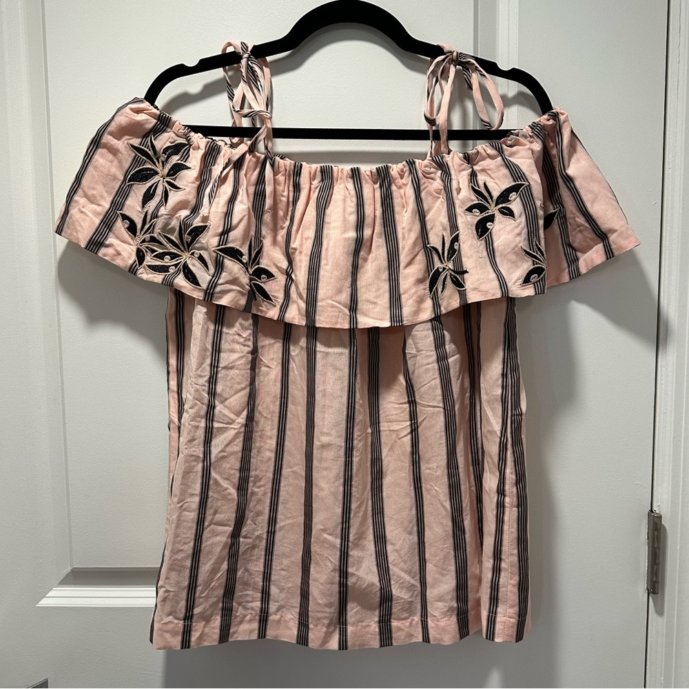Pre-loved Loft off the shoulder pink and black top size S